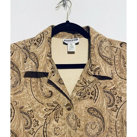 Pendleton Top Womens Medium Brown Paisley Print 3/4 Sleeve Shacket Boho 90s - Picture 2 of 7